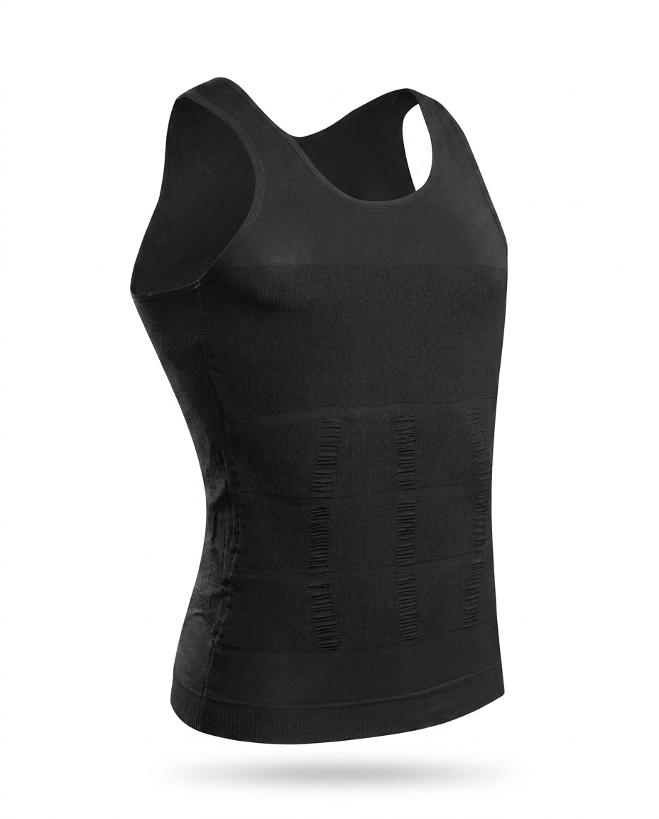 Débardeur sculptant homme noir – packshot Aplomb
