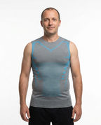 Débardeur compression sport homme gris bleu porté – Aplomb